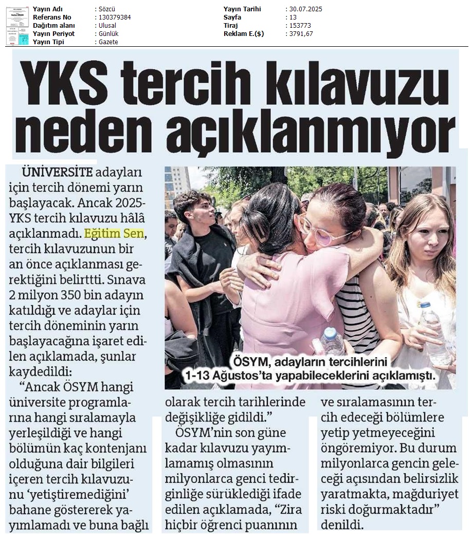 YKS Tercih Kılavuzu Neden Açıklanmıyor? / Sözcü