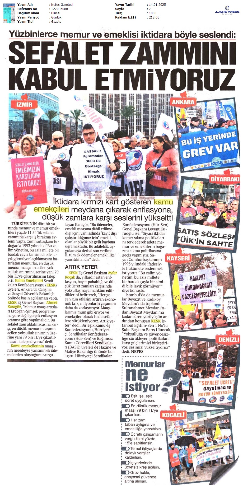 Yüz Binlerce Memur ve Emeklisi İktidara Böyle Seslendi: Sefalet Zammını Kabul Etmiyoruz / Nefes Gazetesi